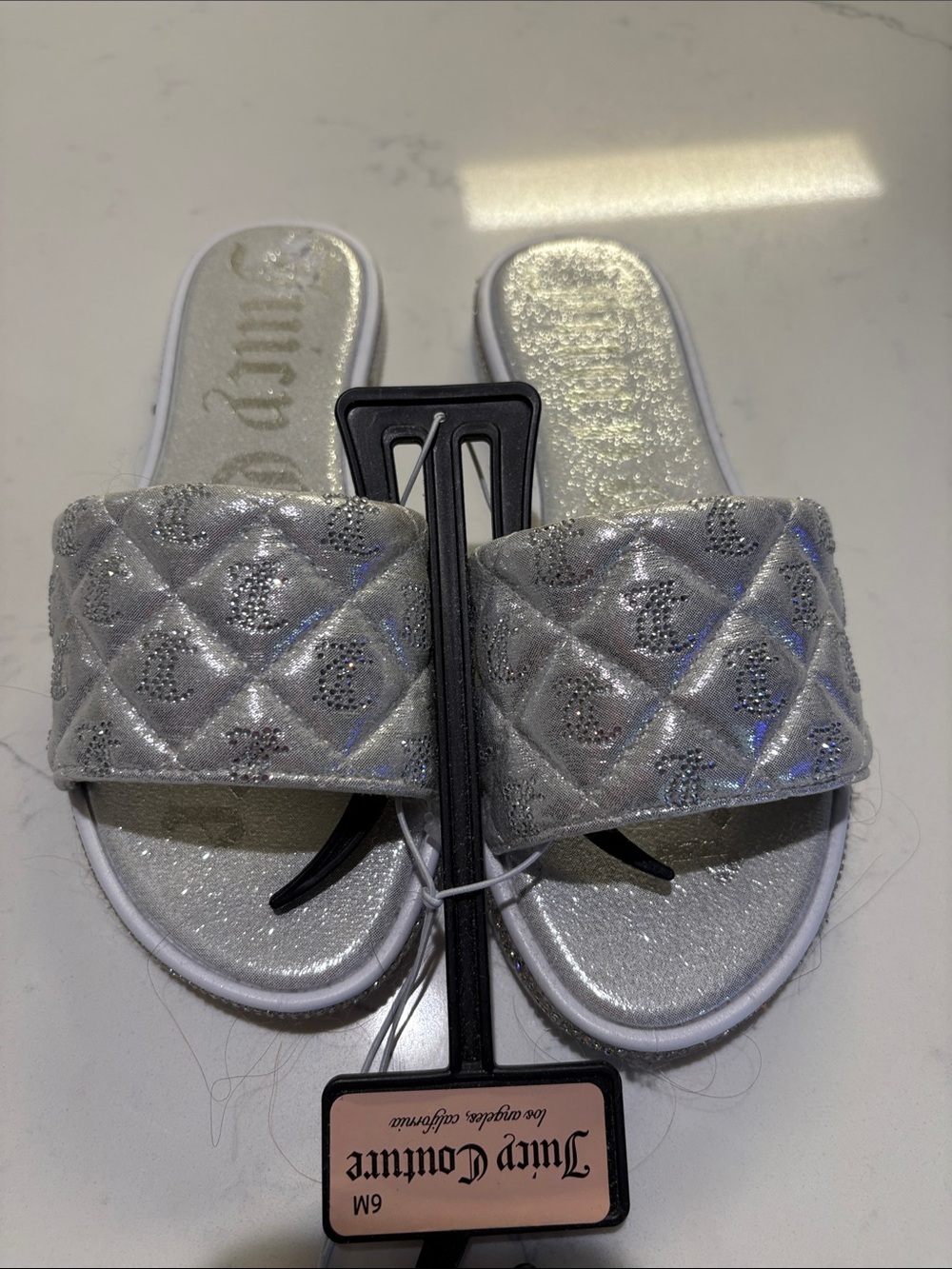 Juicy Couture Silver Quilted Slide Sandals for Woman - Picture 6 of 7